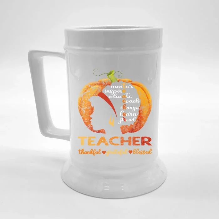 Pumpkin Afro American Teacher Thankful Grateful Blessed Gift Front & Back Beer Stein