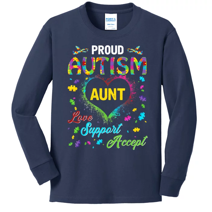 Proud Autism Aunt Love Support Accept Help Awareness Kids Long Sleeve Shirt