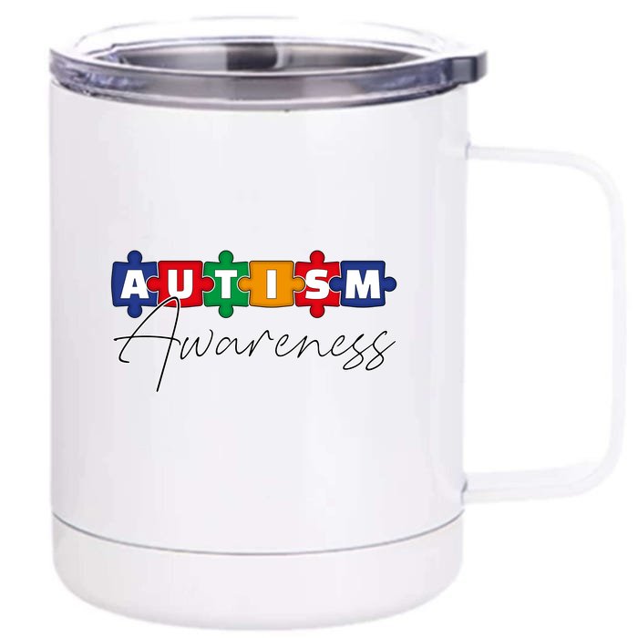 Puzzle Autism Awareness Month Gift Front & Back 12oz Stainless Steel Tumbler Cup