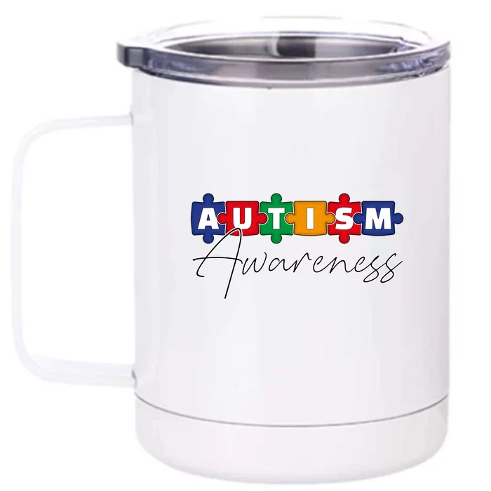 Puzzle Autism Awareness Month Gift Front & Back 12oz Stainless Steel Tumbler Cup