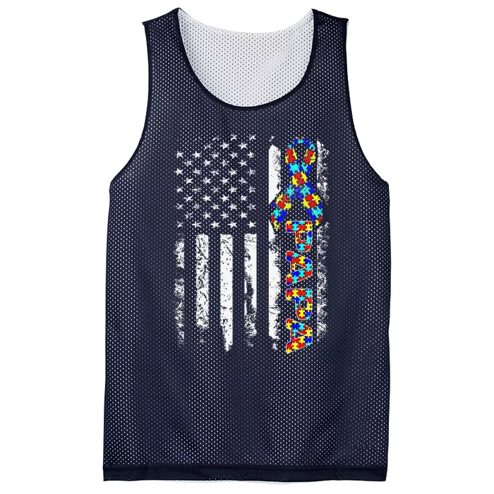 Papa Autism Awareness American Flag Fathers Day For Dad Papa Mesh Reversible Basketball Jersey Tank