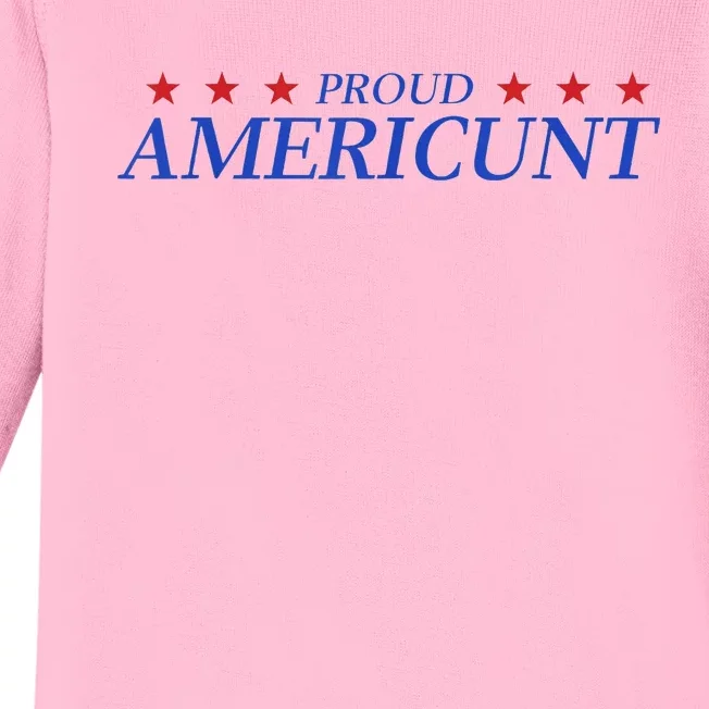 Proud Americunt American People Humor 2024 Baby Long Sleeve Bodysuit