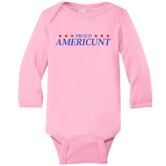 Proud Americunt American People Humor 2024 Baby Long Sleeve Bodysuit