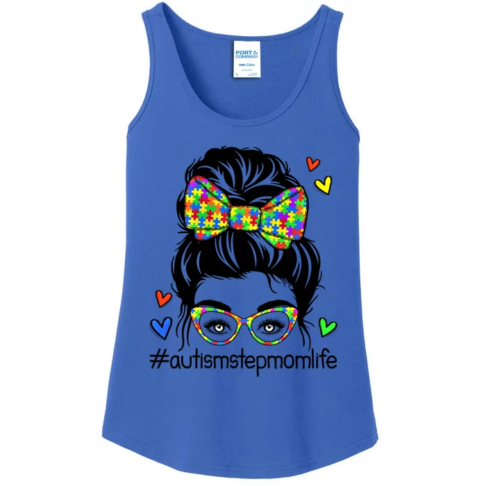 Puzzle Autism Awareness Step Mom Life Messy Bun Mothers Day Gift Ladies Essential Tank