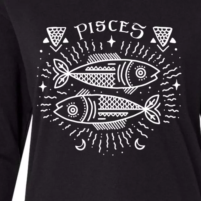 Pisces Astrology And Zodiac Sign Drawn Artwork / Pisces Tarot Gift Womens Cotton Relaxed Long Sleeve T-Shirt