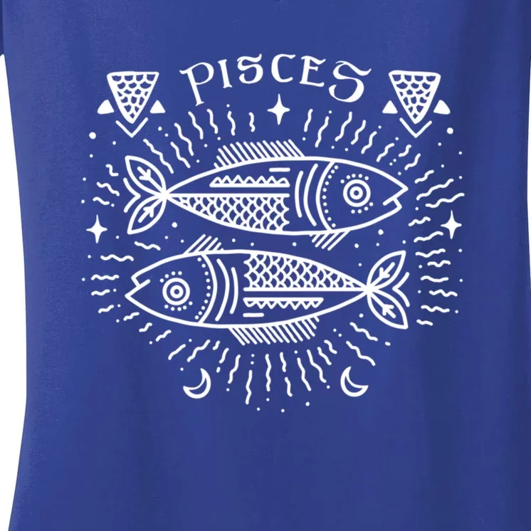 Pisces Astrology And Zodiac Sign Drawn Artwork / Pisces Tarot Gift Women's V-Neck T-Shirt