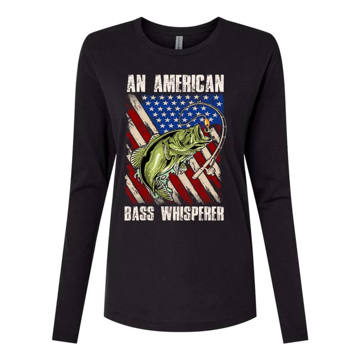 Patriotic Anglers American Bass Whisperer Fisherman Womens Cotton Relaxed Long Sleeve T-Shirt