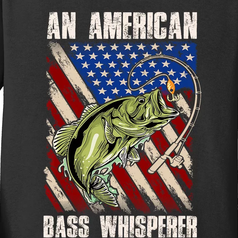 Patriotic Anglers American Bass Whisperer Fisherman Kids Long Sleeve Shirt