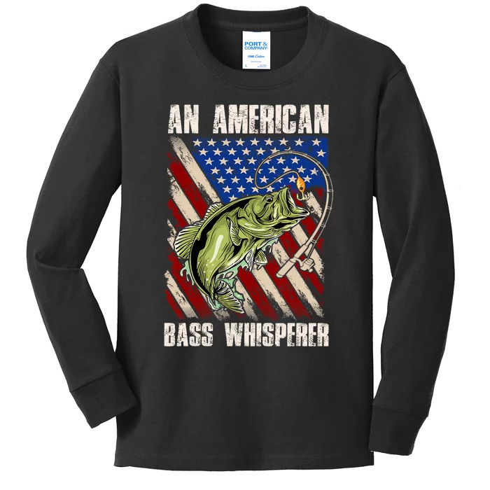 Patriotic Anglers American Bass Whisperer Fisherman Kids Long Sleeve Shirt