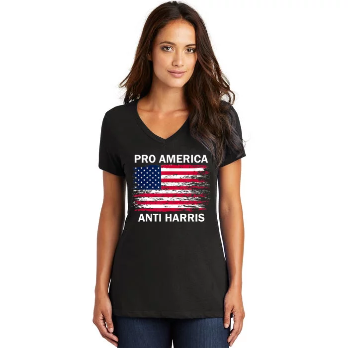 Pro America Anti Kamala Flag Kamala Harris Anti Harris Women's V-Neck T-Shirt