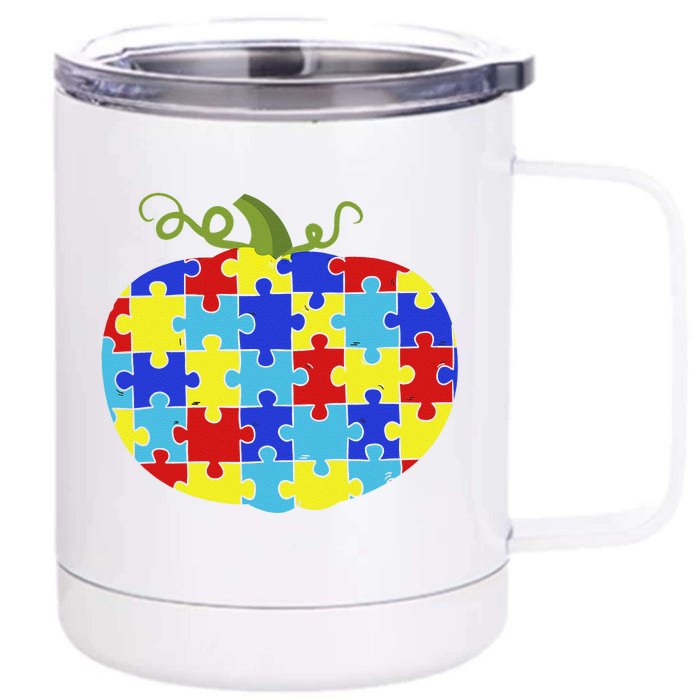 Pumpkin Autism Awareness Lover Funny Gift Front & Back 12oz Stainless Steel Tumbler Cup