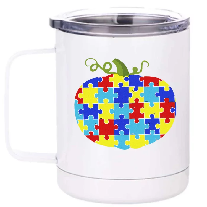 Pumpkin Autism Awareness Lover Funny Gift Front & Back 12oz Stainless Steel Tumbler Cup