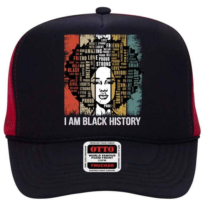 Proud African American Afro I Am Black History Gift High Crown Mesh Trucker Hat