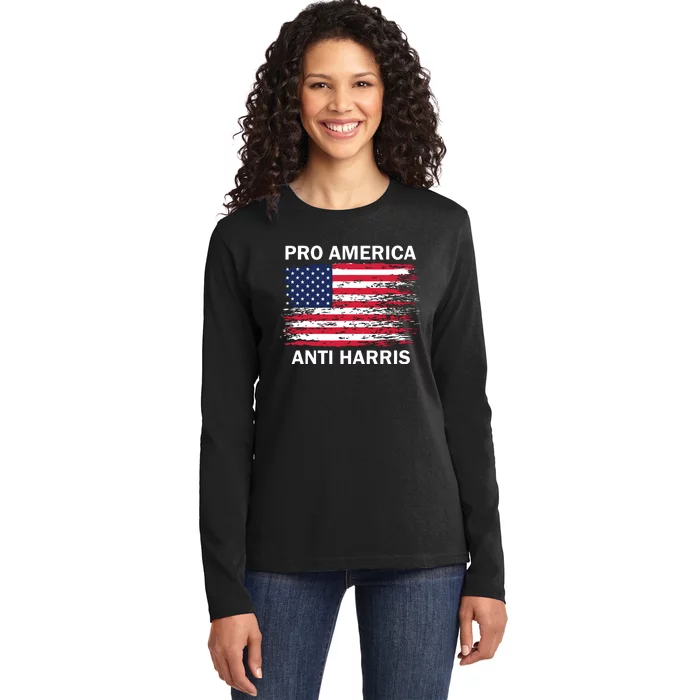 Pro America Anti Kamala Flag Kamala Harris Anti Harris Ladies Long Sleeve Shirt