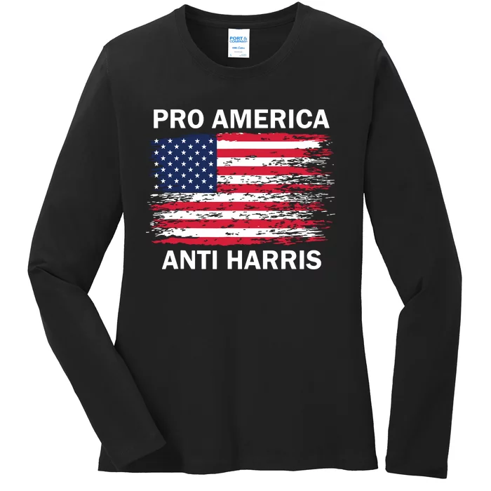 Pro America Anti Kamala Flag Kamala Harris Anti Harris Ladies Long Sleeve Shirt