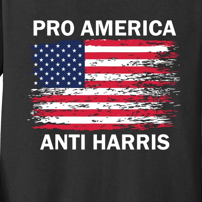 Pro America Anti Kamala Flag Kamala Harris Anti Harris Kids Long Sleeve Shirt