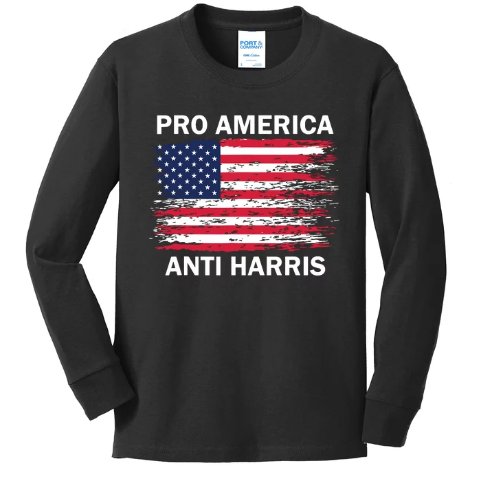 Pro America Anti Kamala Flag Kamala Harris Anti Harris Kids Long Sleeve Shirt