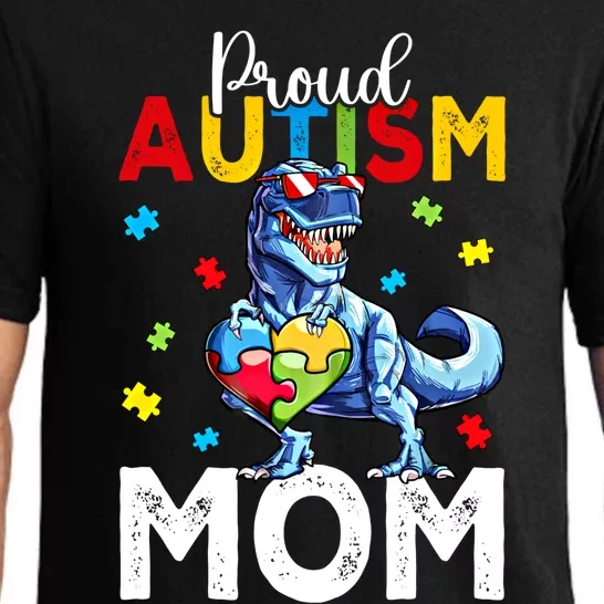 Proud Autism Awareness 2024 Mom Cool Trex Dinosaur Funny Gift Pajama Set