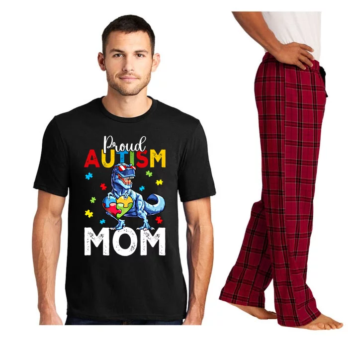 Proud Autism Awareness 2024 Mom Cool Trex Dinosaur Funny Gift Pajama Set