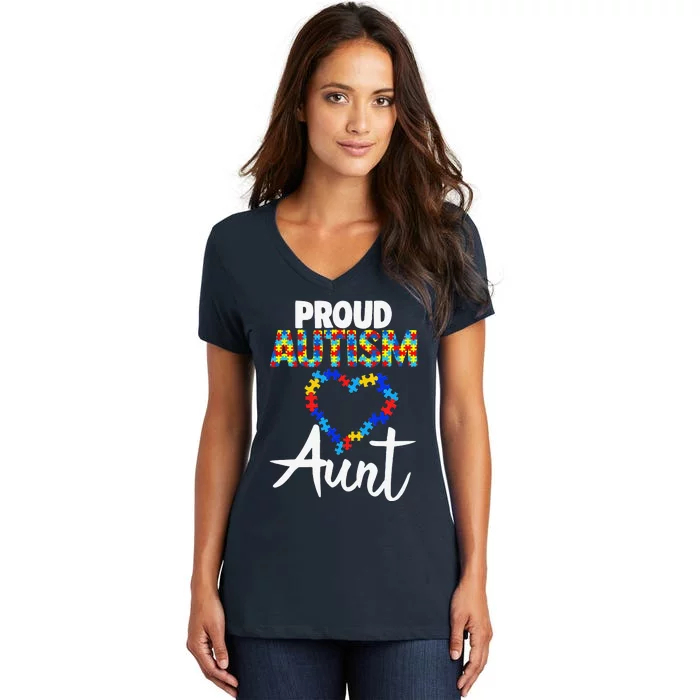 Proud Autism Aunt Autism Awareness Gift Women's V-Neck T-Shirt