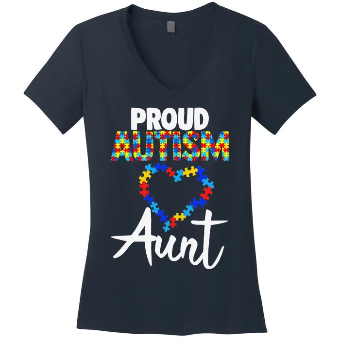 Proud Autism Aunt Autism Awareness Gift Women's V-Neck T-Shirt