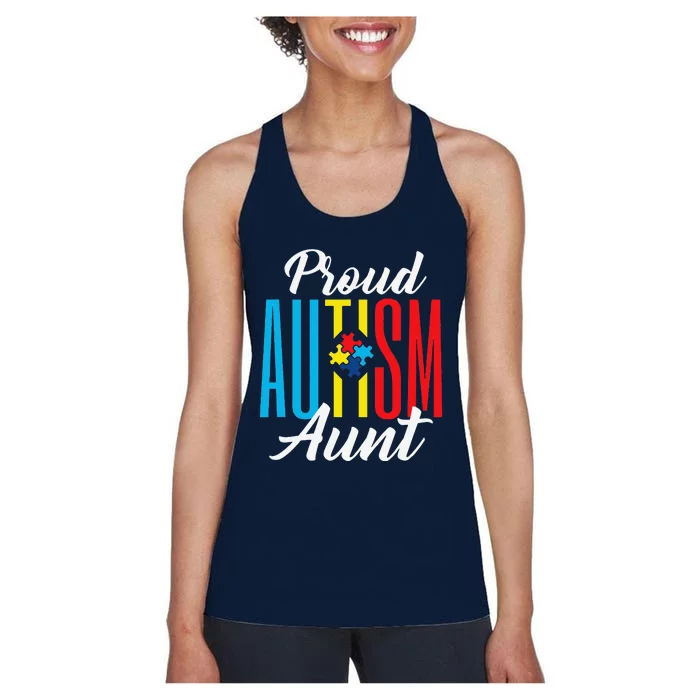 Proud Autism Aunt Awareness Support Women's Racerback Tank