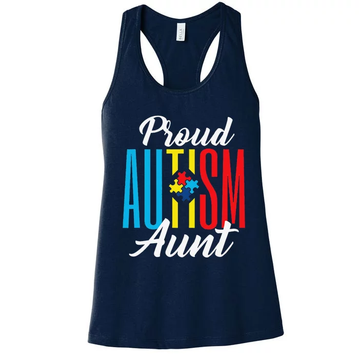 Proud Autism Aunt Awareness Support Women's Racerback Tank