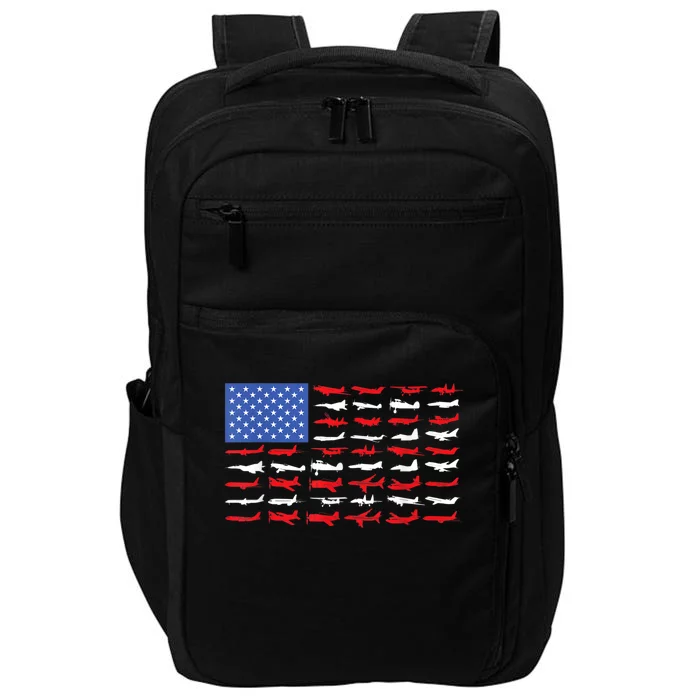 Pilot Airplane American Flag Plane Aviation Impact Tech Backpack