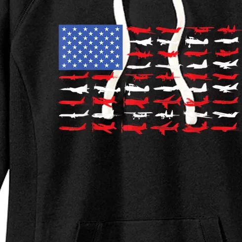 Pilot Airplane American Flag Plane Aviation Women's Fleece Hoodie