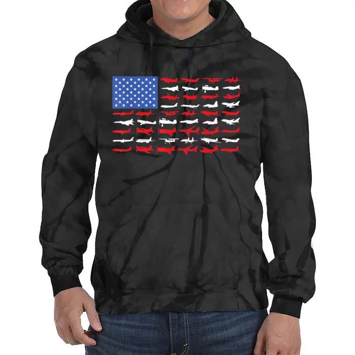 Pilot Airplane American Flag Plane Aviation Tie Dye Hoodie