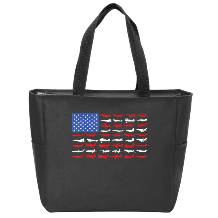 Pilot Airplane American Flag Plane Aviation Zip Tote Bag