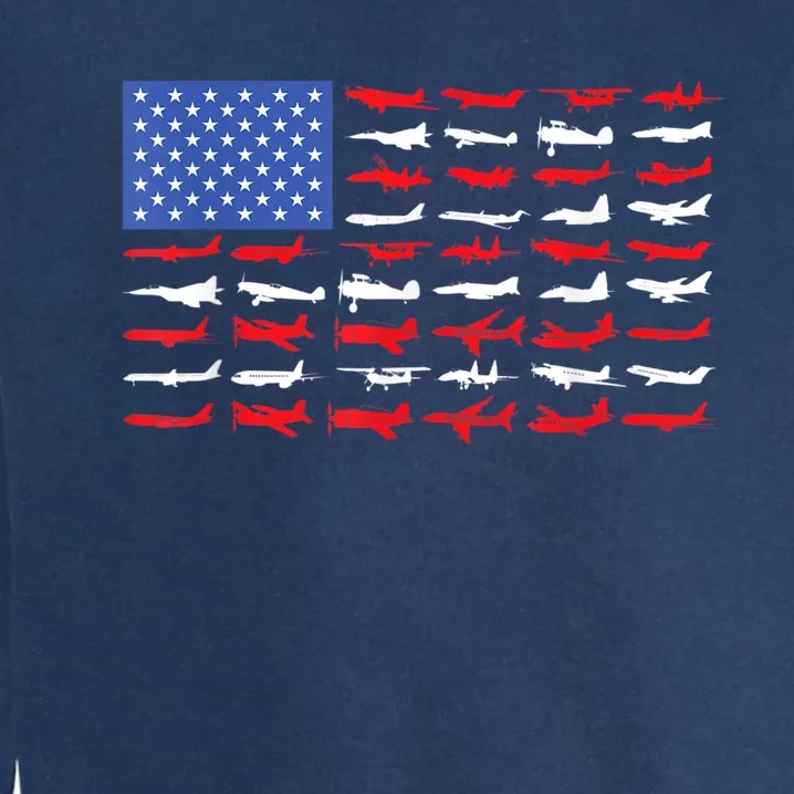 Pilot Airplane American Flag Plane Aviation Garment-Dyed Sweatshirt