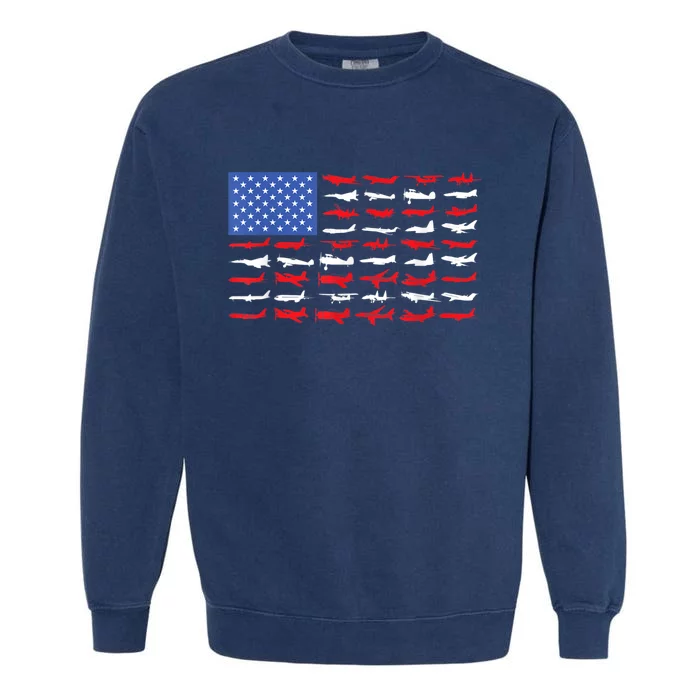 Pilot Airplane American Flag Plane Aviation Garment-Dyed Sweatshirt