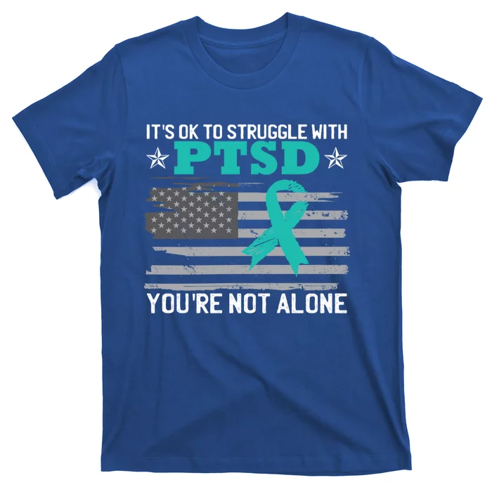 Ptsd Awareness American Flag Us Veteran Teal Ribbon Ptsd Gift T-Shirt