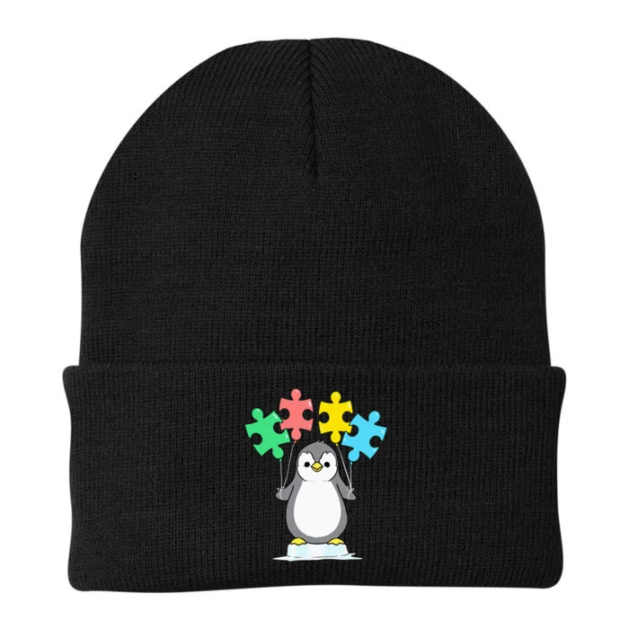 Penguin Autism Awareness funny support month Knit Cap Winter Beanie