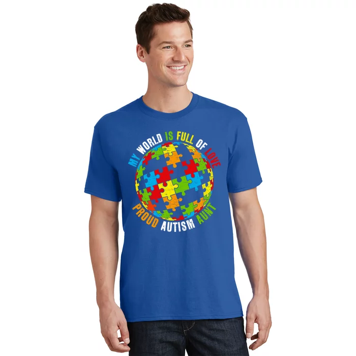 Proud Autism Aunt Puzzle World Awareness Gift T-Shirt