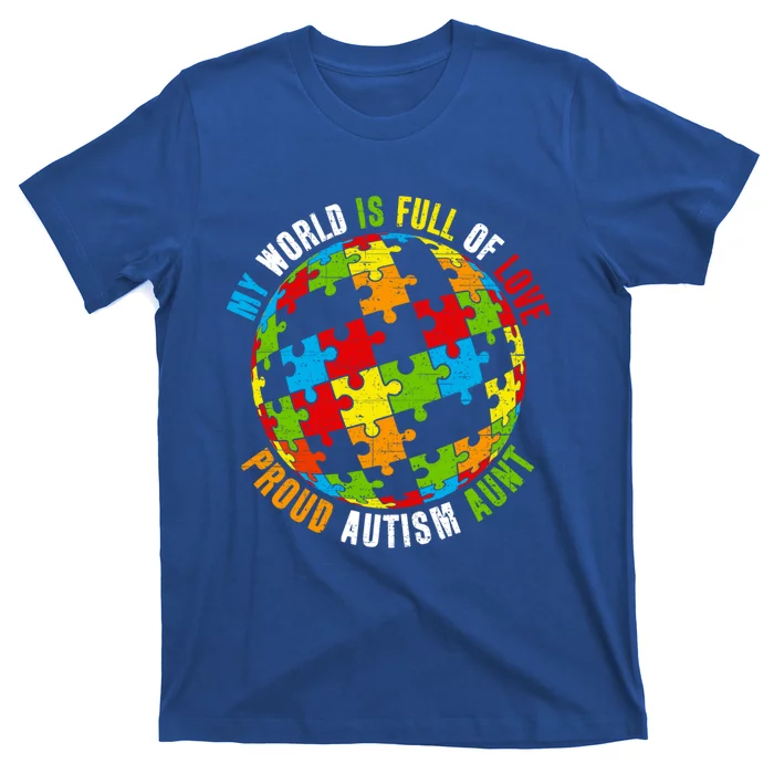 Proud Autism Aunt Puzzle World Awareness Gift T-Shirt