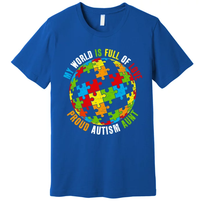 Proud Autism Aunt Puzzle World Awareness Gift Premium T-Shirt