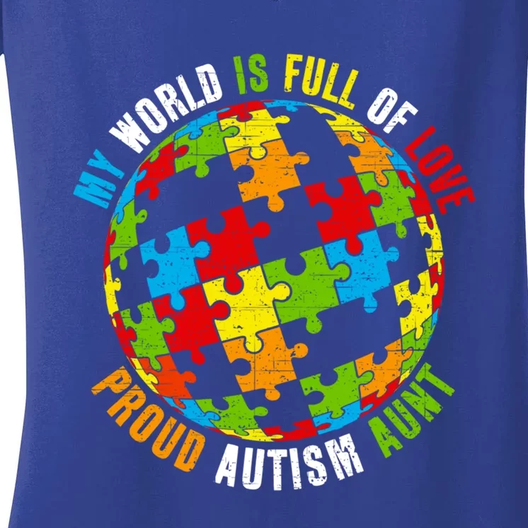 Proud Autism Aunt Puzzle World Awareness Gift Women's V-Neck T-Shirt