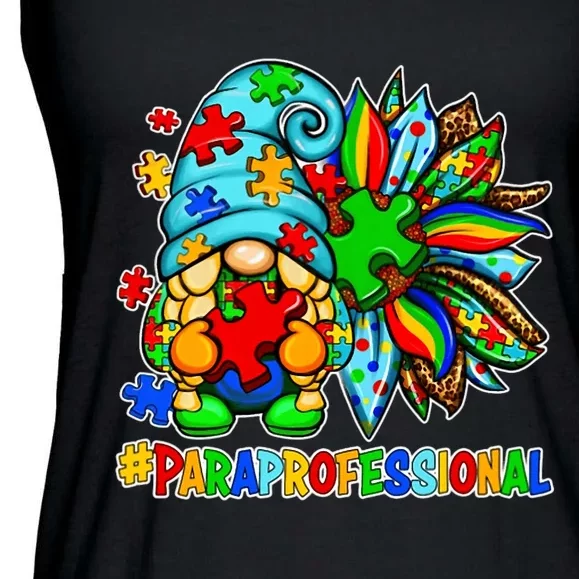 Paraprofessional Autism Awareness Gnome Sunflower Puzzles Ladies Essential Flowy Tank