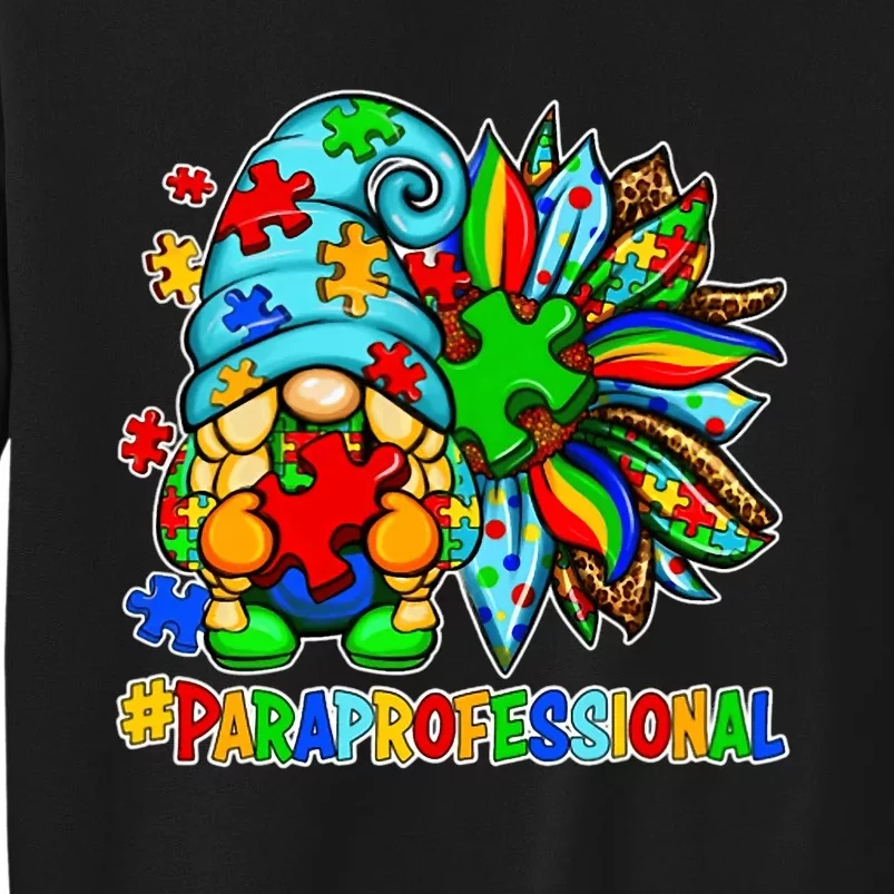 Paraprofessional Autism Awareness Gnome Sunflower Puzzles Tall Sweatshirt