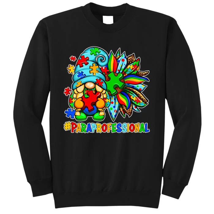 Paraprofessional Autism Awareness Gnome Sunflower Puzzles Tall Sweatshirt