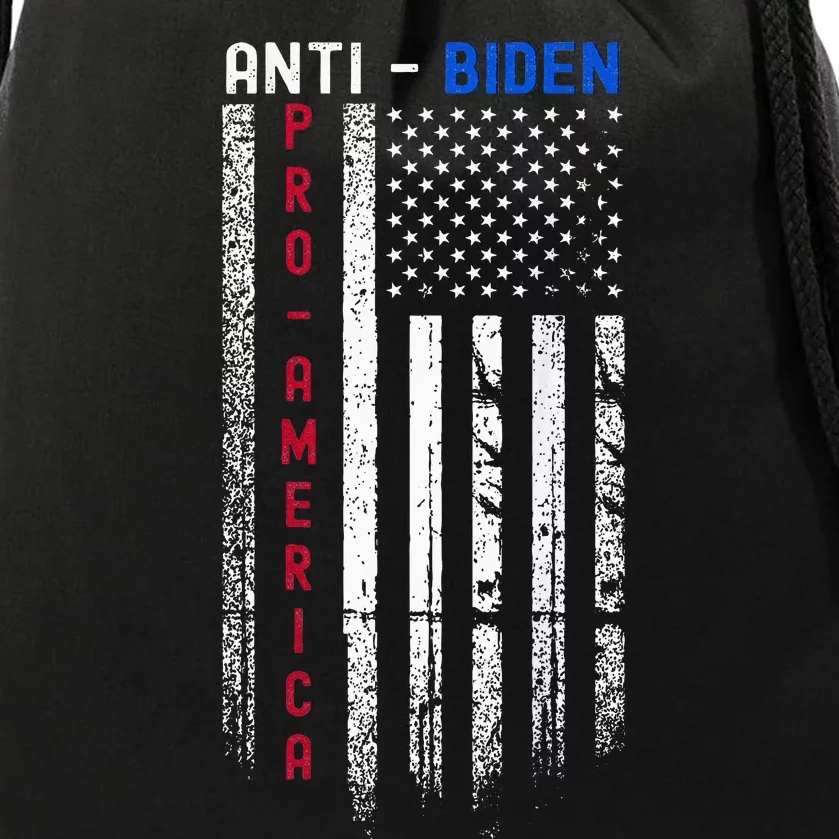 Pro America Anti Biden On Back. Usa Flag Grunge Drawstring Bag