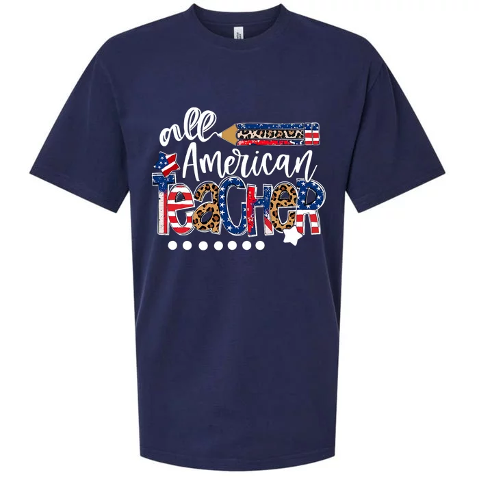 Patriotic All American Teacher Us Flag 4th Of July Sueded Cloud Jersey T-Shirt