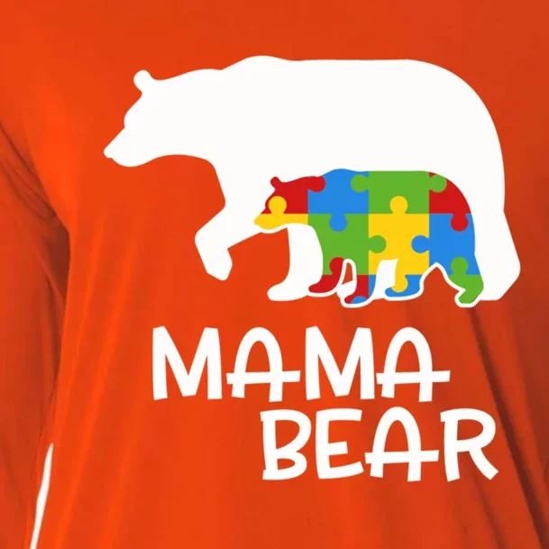 Positive Autism Awareness Support Mama Bear Autistic Mother Funny Gift Cooling Performance Long Sleeve Crew