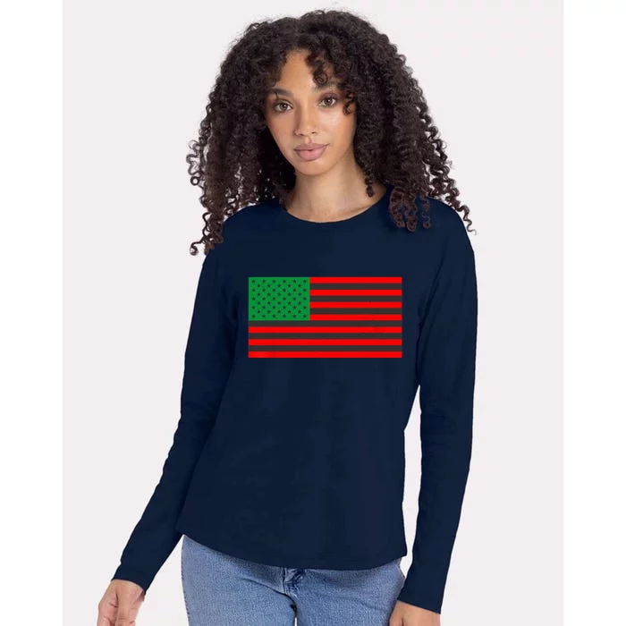 Pan African American Flag Womens Cotton Relaxed Long Sleeve T-Shirt