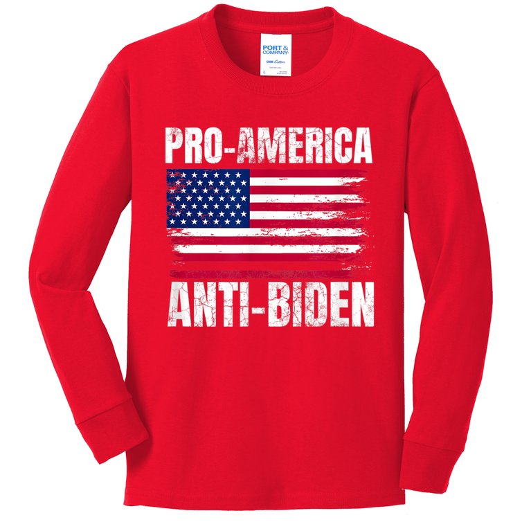 Pro America Anti Joe Biden USA Flag Political Patriot Kids Long Sleeve Shirt