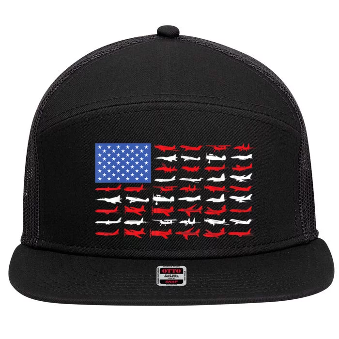 Pilot Airplane American Flag Plane Aviation Short Sleeve 7 Panel Mesh Trucker Snapback Hat