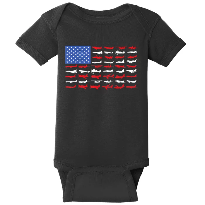 Pilot Airplane American Flag Plane Aviation Short Sleeve Baby Bodysuit