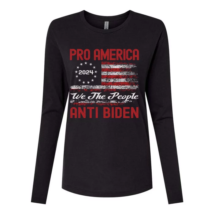 Proamerica Antibiden American Usa Flag Funny Gift Womens Cotton Relaxed Long Sleeve T-Shirt